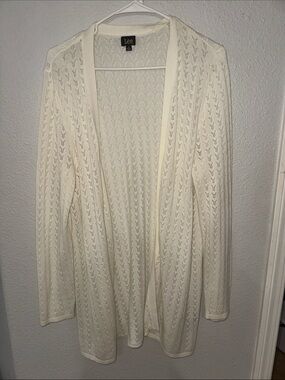 Lee Cream Open-Front Eyelet Cardigan